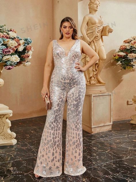 seomiscky Plus Plunging Neck Sequin Party Jumpsuit for Sale Australia| New Collection Online| SHEIN Australia Wine Red Dress, Sequin Material, Gold Trend, Gold Prom Dresses, Style Jumpsuit, Sequin Jumpsuit, Sequin Prom Dress, Sequin Evening Dresses, Fishtail Dress