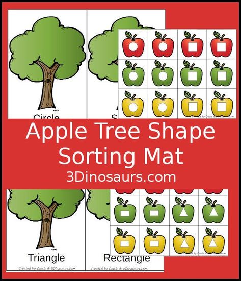 FREE Fun Hands-On Apple Shape Sorting Printable - circle, square, rectangle, and triangle - 3Dinosaurs.com #handsonlearning #shapesforkids #freeprintable #3dinosaurs Apple Lesson Plans, Preschool Apple Activities, Preschool Apple Theme, September Preschool, Fall Crafts For Toddlers, Apple Lessons, Fall Lesson Plans, 3 Dinosaurs, Apple Preschool