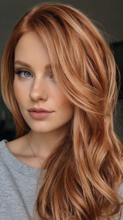 Copper Hair Color Ideas Red Hair For Hazel Eyes, Level 8 Copper Hair, Light Red Hair With Highlights, Natural Red Hair Ideas, From Blonde To Red Hair Before And After, Dark Copper Hair With Blonde Highlights, Natural Red Hair With Lowlights, Rich Red Hair Color, Golden Auburn Hair