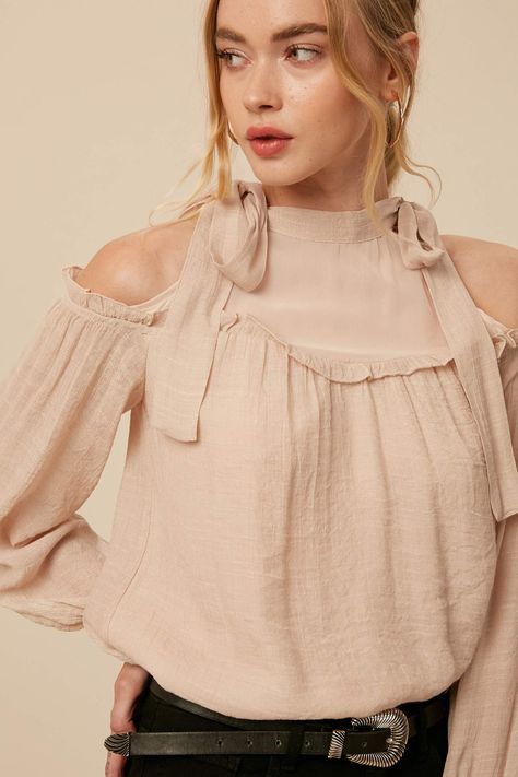 Open Shoulder Sweater, Cold Shoulder Tops, Color Champagne, Shoulder Tops, Cold Shoulder Blouse, Long Puff Sleeves, Cold Shoulder Top, Shirts Blouses, Style Guide