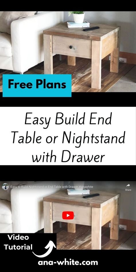 Modern Farmhouse Bedding, Woodwork Plans, Solid Wood Design, Diy Side Table, End Tables With Drawers, Diy End Tables, Easy Build, Farmhouse Bedding, Bed Plans