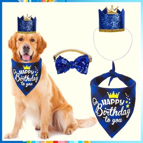 ADOGGYGO Birthday Supplies Bandana Medium Dog Birthday Hat, Dog Accesories, Dog Spaces, Plaid Dog Bandana, Dog Birthday Party, Dog Bow Tie, Dog Party, Boy Dog, Birthday Supplies