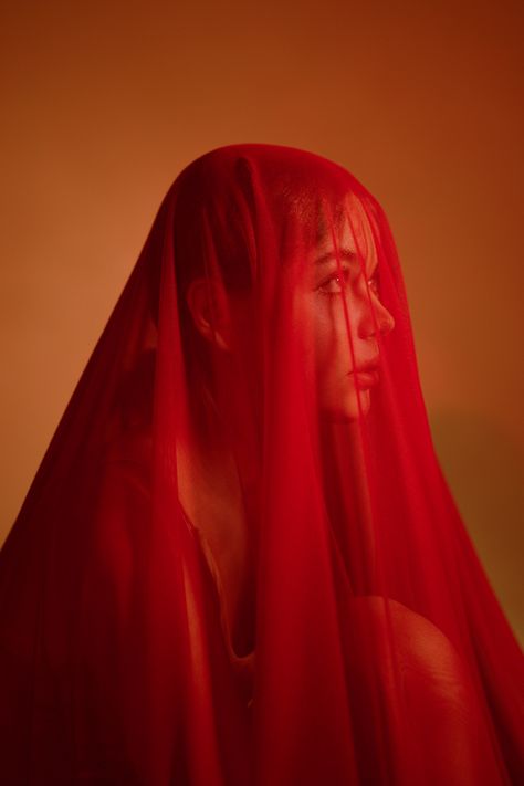 #art #fineartphotography #woman #clothing Red Veil Photography, Red Tulle Photoshoot, Red Curtain Photoshoot, Mesh Photoshoot, Red Photoshoot Ideas, Creative Photoshoot Ideas Studio, Plastic Photoshoot, Tulle Photoshoot, Eve Photoshoot