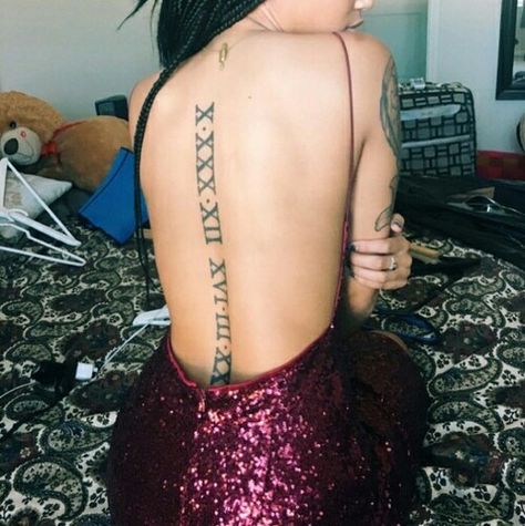 pinterest : @ вσηνtα ☪ Roman Numeral Tattoo, Numeral Tattoo, Unique Small Tattoo, Roman Numeral Tattoos, Girl Arm Tattoos, Small Girl Tattoos, Spine Tattoos For Women, Spine Tattoo, Spine Tattoos