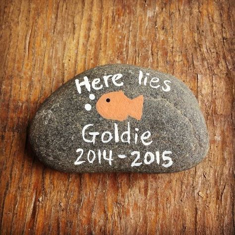 Pet Grave Marker Diy, Pet Memorial Diy, Pet Tombstone, Fish Memorial, Pet Goldfish, Diy Marker, Memorial Ideas, Pet Grave Markers, Pet Fish