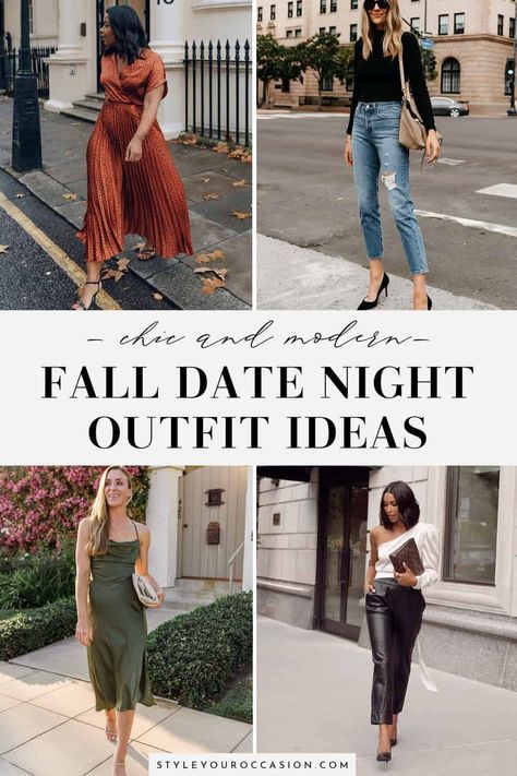 Fall Date Night Dress Outfit, Stylish Fall Outfits Date Night, Dinner Clothes Outfits Night Women, Romantic Date Night Outfit Winter, Romantic Concert Outfit Ideas, Fall Evening Outfit Dressy, Dressy Dinner Outfit Fall, 30s Date Night Outfit, Date Night 30s Outfit