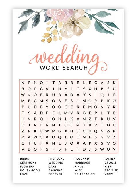 Free Printable Floral Bridal Shower Games Bridal Shower Games Free Printables, Wedding Word Search, Bride Shower Games, Bridal Shower Games Funny, Shower Games Bridal, Bridal Party Games, Bridal Shower Advice, Bridal Shower Bingo, Bridal Shower Inspo