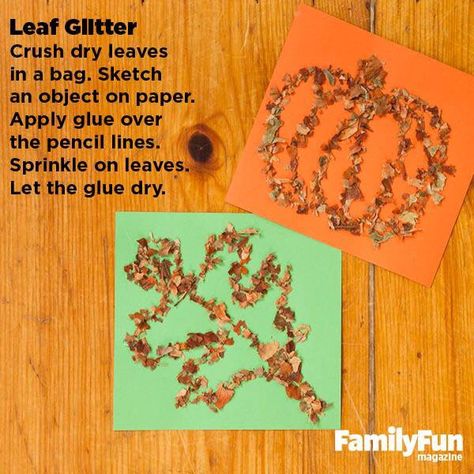 Fall craft idea for the kids. Crushed leaves to make "leaf glitter" Infant Art, Autumn Leaves Craft, November Crafts, Fun Fall Crafts, Fall Preschool, Autumn Ideas, Leaf Crafts, Fall Craft, Daycare Crafts