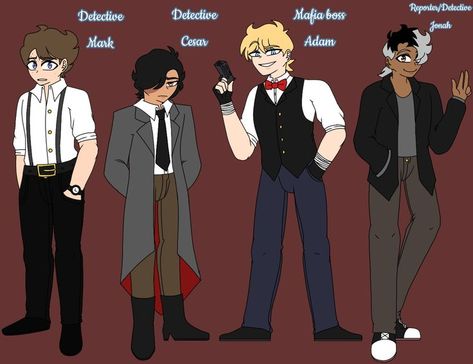 I created this au of these four, your welcome. Gacha Detective Outfit, Mandela Catalogue Swap Au, Jonah Tmc, Funkdela Catalogue, Mandala Catalog, Mark Heathcliff, Adam Murray, Detective Outfit, Catalogue Mandela