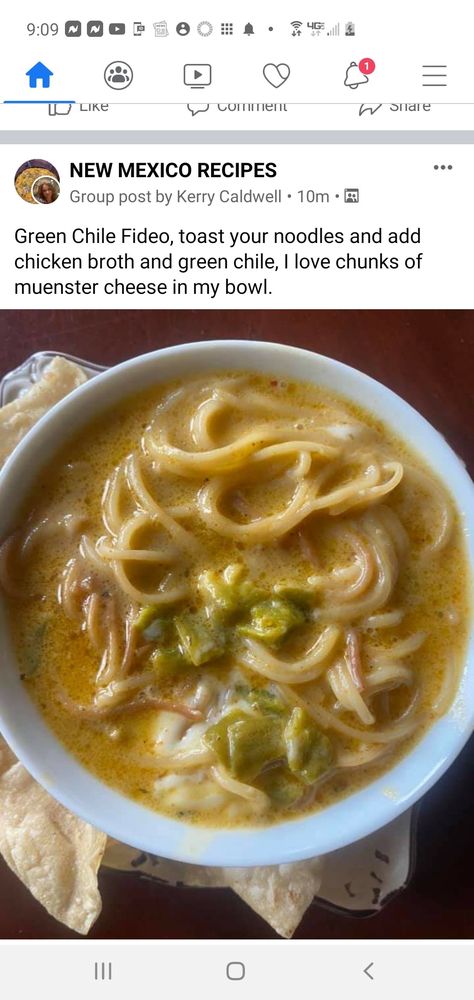 Green Chile Cheese Fideo Soup, Green Chili Macaroni Sopita, Chili Macaroni, Green Chili Recipes, Muenster Cheese, Delicious Soups, Crockpot Stew, Hispanic Kitchen, Crockpot Casserole