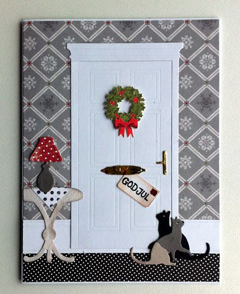 Card christmas door, wreath, cat critters pet - memorybox door die, Karen Marie Klip Wreath, memorybox curious cat die, Karte Weihnachten, Jule kort, Joy home lamp table die, Echo park paper pad Tis the Season Collection. #echoparkpaper - JKE Door Cards Handmade, Home Lamp, Christmas Door Wreath, New Home Cards, Echo Park Paper, Window Cards, Curious Cat, Diy Christmas Cards, Cat Cards