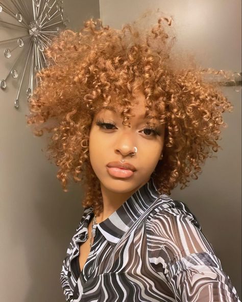 Cooper Hair Color Curly, Strawberry Blonde Natural Hair, Light Ginger Hair Black Women, Honey Blonde Curly Hair Black Women, Light Brown Curly Hair Black Women, Coil Styles, Honey Blonde Afro, Dyed Curly Hair, Highlights Curly Hair