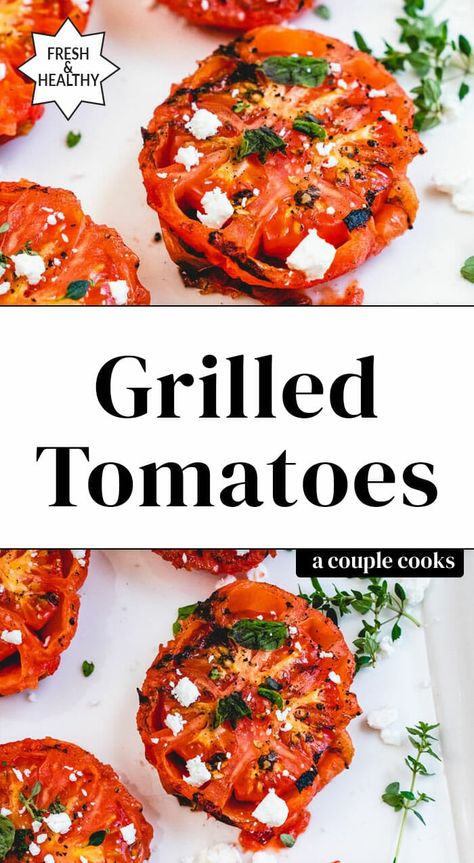 These mind-blowing grilled tomatoes are easy and packed with smoky, juicy flavor. Serve them with herbs for a sensational summer treat. #tomatoes #grilledtomatoes #howtogrilltomatoes #tomatorecipe Best Salsa Recipe, Grill Breakfast, Vegan Bbq Recipes, Veggie Ideas, Grilled Scallops, Fresh Tomato Recipes, Avocado Tomato Salad, Cherry Tomato Pasta, Root Cellar