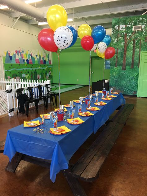 Paw Patrol Party Table Set Up, Paw Patrol High Chair Banner, Paw Patrol Birthday Set Up, Paw Patrol Home Party, Paw Patrol Birthday Table Set Up, Paw Patrol Birthday Party Invites, Paw Patrol Park Party, Chase Paw Patrol Birthday Party Ideas, Paw Patrol Party Table Ideas