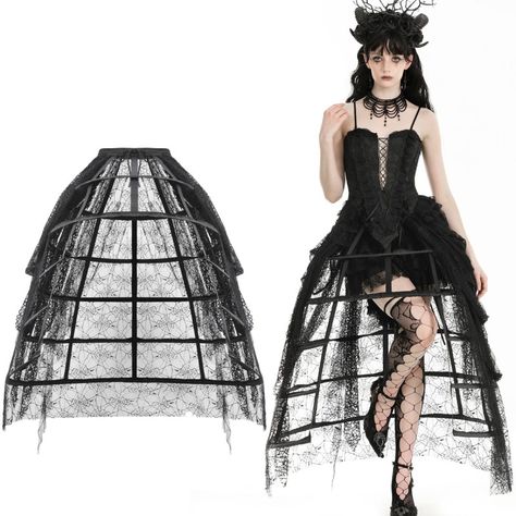 2-piece gothic skirt with hoop skirt and fringed overskirt | BOUDOIR Goth Uniform, Burlesque Accessories, Gothic Female, Spider Web Pattern, Gothic Skirt, Web Pattern, Dark In Love, Uniform Accessories, Hoop Skirt