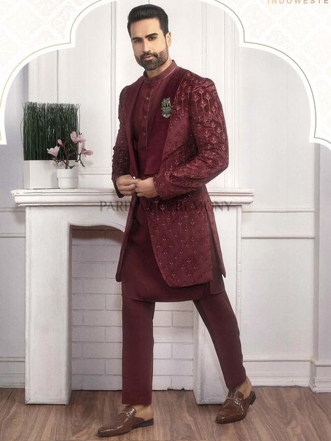 Excited to share this item from my #etsy shop: Indian Ethnic Marron Colour Indo Western for Men,Wedding indowestern,jacket style indowestern for Reception,Black Front open Indowestern Maroon Kurta Men With Jacket, Wine Colour Kurta For Men, Men Reception Wear Indian, Wine Colour Suits For Men, Party Wear Dress For Man, Indowestern Outfits For Men, Blazer For Men Wedding, Indo Western Outfits For Men, Traditional Indian Mens Clothing