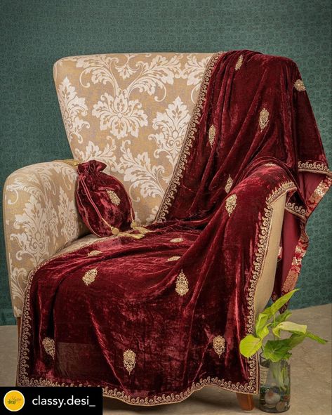 Velvet Stall Design, Velvet Stole Designs, Beautiful Dupatta, Embroidery Fashion Detail, Kashmiri Shawls, Velvet Shawl, Velvet Dresses, Stall Designs, Velvet Suit