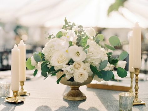 Wedding Flowers With Eucalyptus, White Peonies Centerpiece, Flowers With Eucalyptus, Eucalyptus Centerpiece, Peonies Centerpiece, Peony Arrangement, Preppy Wedding, Rose Centerpieces, Tent Reception