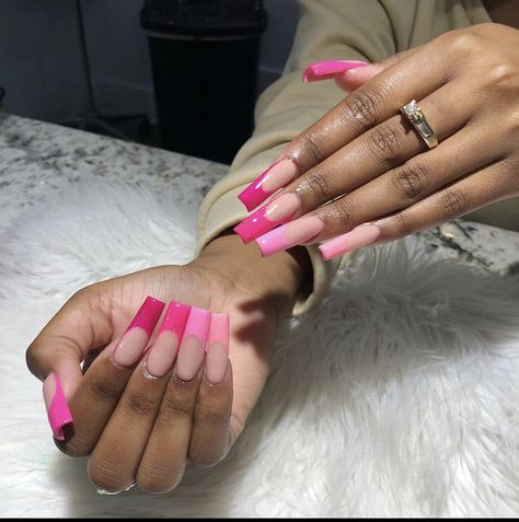 Different Shades French Tip Nails, Different Shade Pink French Tip Nails, Bougie Pink Nails, 3 Shades Of Pink Nails, Different Shade French Tip Nails, Different Shades Of Pink French Tips, Shades Of Pink French Tip Nails, Different Shades Of Pink Nails French Tip, Acrylic Nails With Tips