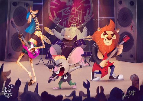 ANIMAL ROCKS! on Behance Music Band Illustration, Rock Band Illustration, Animals Playing Music, Stage Illustration, Rockstars With Animals, Cats Musical Concept Art, Musical Animals, Musical Animals Illustration, Band Illustration