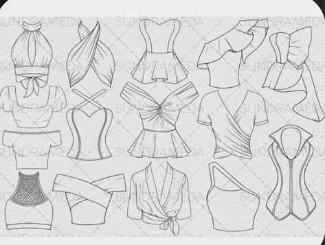 How To Start Fashion Designing Drawing, Blouse Sketch Design, Fashion Design Sketches Outfits, Tops Drawing, Dress Drawing Ideas, Top Illustration, Fashion Illustration Collage, Fashion Design Books, Fashion Design Template