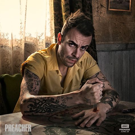 Q&A: Joseph Gilgun on Cassidy third-wheeling it in #Preacher Season 2. amc.tv/QAJosephGilgun Preacher Amc, Joseph Gilgun, S Tattoos, Dominic Cooper, Freedom Fighters, S Tattoo, Pics Art, Tattoos With Meaning, Bad Guy