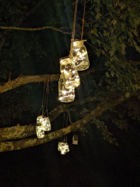 Little battery operared lights in mason jars on string. Perfect for any night time wedding #rusticweddingideas #lights #fireflylights #nighttimewedding Lights In Mason Jars, Mason Jar String Lights, Mini Mason Jar, Night Time Wedding, Firefly Lights, Vow Renewal, Firefly, String Lights, Night Time