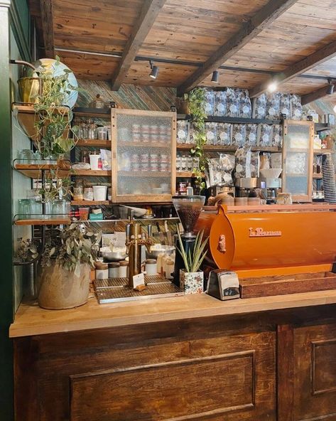 Coffee Shop Bar Counter, Charleston Coffee Shops, Beautiful Coffee Shops, Coffee Shop Counter, Cabin Coffee, Vintage Coffee Shops, Modern Coffee Shop, Library Cafe, Cafe Counter