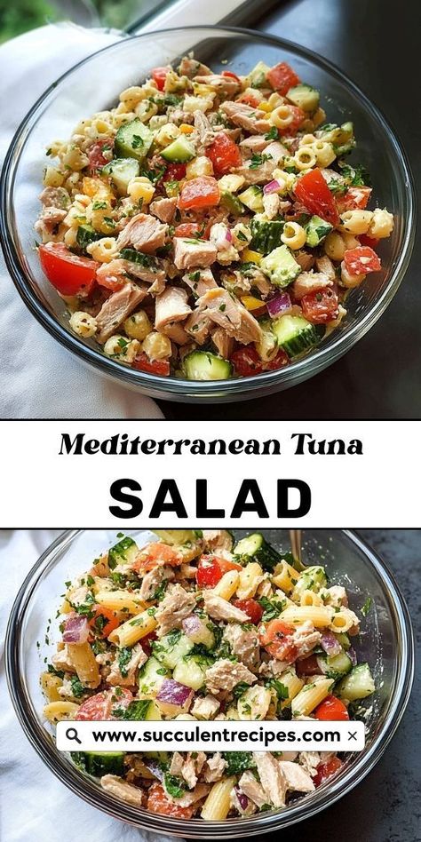 Savor the taste of this Flavorful Mediterranean Tuna Salad! With fresh veggies, chickpeas, and a sprinkle of feta cheese, this salad brings the vibrant flavors of the Mediterranean to your table. Tuna Greek Salad, Sriracha Tuna Salad, Chickpeas Tuna Salad, Tuna Mediterranean Salad, Tuscan Tuna Salad, Mediterranean Tuna Recipes, Mediterranean Diet Recipes Salads, Medditeranean Salad, Tuna Lunch Ideas Healthy