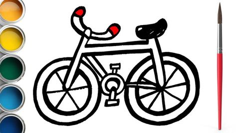 How to draw a cute cycle | Drawing, painting, coloring of a bicycle for kids, toddlers Bicycle Drawing, Cycle Drawing, Cycle For Kids, Red Bicycle, Kids Bicycle, Drawing Painting, Easy Kids, Learn To Draw, Drawing For Kids