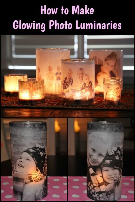 Make these photo luminaries and display your precious photos the best way. Karacsonyi Ajandekotletek, Rememberance Ideas, Candles With Pictures, Arts And Crafts Videos, Photos Luminaries, Luminary Diy, Photo Gifts Diy, Mod Podge Crafts, Crafts Videos