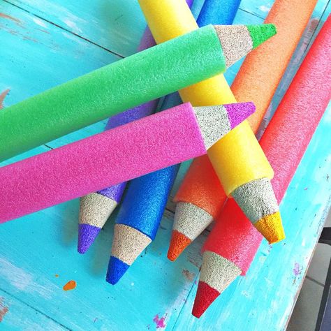 Finished my pool noodle colored pencils... gonna hang them in my new room and add some fun lines. Finding a full rainbow of pool noodles is… Preschool First Day, Giant Pencil, Noodle Art, Kids Painting Party, Art Teacher Resources, Full Rainbow, Paint Themes, Diy Pencil, Teaching Toddlers