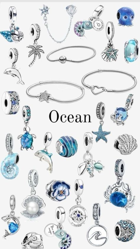 Beach Aesthetic Jewelry, Blue Pandora Bracelet, Spring Jewelry Trends, Pandora Bracelet Charms Ideas, Pandora Bracelet Designs, Pandora Blue, Pandora Jewelry Charms, Jewelry Pandora, Charms Pandora