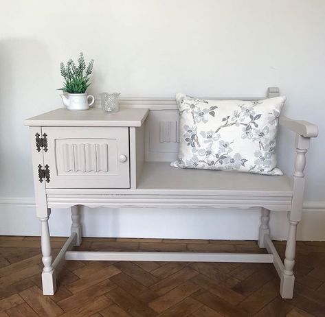 Telephone Table With Seat, Gossip Benches, Thrifted Diy, Hallway Seating, Gossip Bench, Hallway Entrance, Antique Telephone, Furniture Flip, Telephone Table