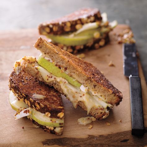 We're addicted to this simple, sophisticated pressed sandwich. The buttery pear plays beautifully off the tangy mustard. Gourmet Grilled Cheese Sandwich, Grill Sandwich, Gourmet Grilled Cheese, Sandwich Wraps, Cheese Sandwich, Grilled Cheese Sandwich, Cheese Sandwiches, Grilled Cheese, Cheese Recipes