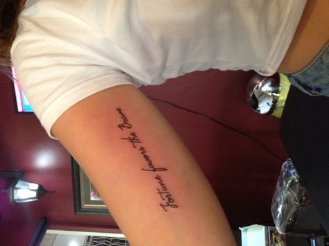 My new tat "fortune favors the brave" Fortune Favours The Brave Tattoo, Fortune Favors The Brave Tattoo, Fortune Favors The Bold Tattoo, Fortune Tattoo, Brave Tattoo, Typographic Tattoo, Fortune Favors The Brave, Font Tato, Enough Tattoo