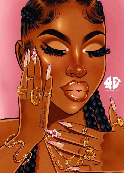 🎨 4everestherr 👈 Instagram Black Body Art, Makeup Illustration Art, Black Women Illustrations, Melanin Wallpaper, Aesthetic Salon, Entrepreneur Woman, Black Drawings, Iphone Customization, Ideas Salon