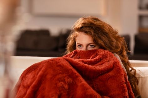 Close up woman covering herself with bla... | Free Photo #Freepik #freephoto #woman #cold #cool #temperature Thermal Wear, Hiding Face, Wool Blankets, Long Johns, Fleece Blankets, Healthy Protein, Feather Light, Neck Pain, Cashmere Wool