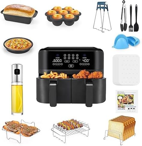 Dual Air Fryer Accessories15PCS, 304 Stainless Steel Grilling Rack Compatible for Ninja Foodi AF300UK, AF400UK, Tower T17088, Salter Dual Zone Deep Air Fryers 7.6L-9.5L, Including 100pcs Paper Liner Check more at https://uk.productsoffer.in/dual-air-fryer-accessories15pcs-304-stainless-steel-grilling-rack-compatible-for-ninja-foodi-af300uk-af400uk-tower-t17088-salter-dual-zone-deep-air-fryers-7-6l-9-5l-including-100pcs-paper-liner/ Dual Air Fryer, Deep Fryers, Single Serve Desserts, Grill Rack, Tasty Meat, Toast Rack, Food Clips, Tongs Kitchen, Paper Liner