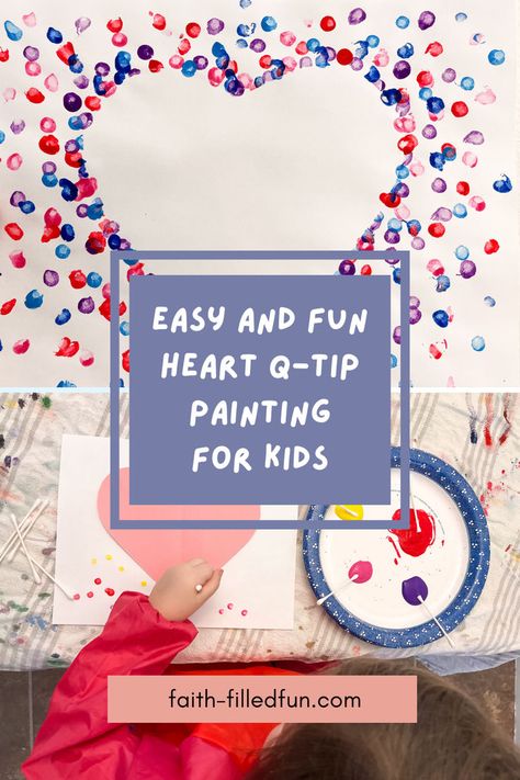 Heart Q-tip Painting craft for kids Create In Me A Clean Heart Craft, God Looks At The Heart Craft, God Loves Me Craft, Jesus Loves Me Craft, Scripture Crafts, Painting Crafts For Kids, August Crafts, Jesus Crafts, Q Tip Painting