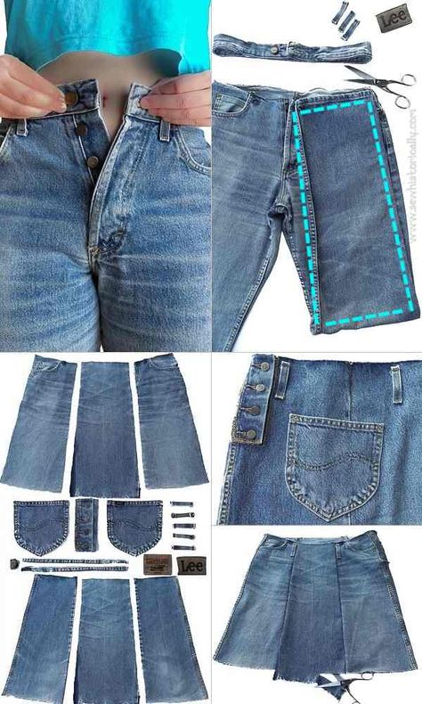 Upcycle Jeans Skirt, Refashion Jeans, Diy Denim Skirt, Jeans Refashion, Panel Skirt, How To Make Skirt, Diy Skirt, Denim Ideas, Paneled Skirt