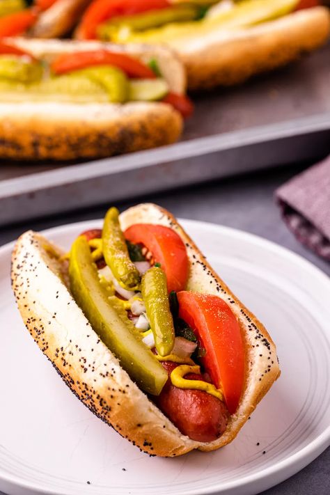 Chicago Dog Recipe, Soft Hot Dog Buns, Chicago Dogs, Hot Dog Recipe, Dogs Recipes, Chicago Style Hot Dog, Chicago Hot Dog, Hot Dogs Recipes, Grilling Ideas