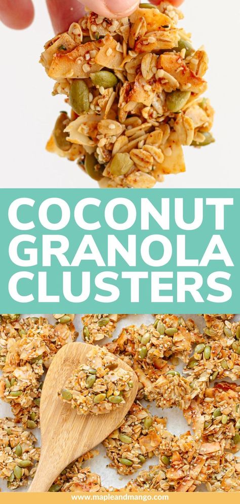 Coconut Clusters Recipe, Nut Free Granola Recipe, Homemade Crunchy Granola, Homemade Granola Clusters, Granola Clusters Recipe, Nut Cluster Recipe, Coconut Granola Recipe, Nut Free Granola, Nut Free Snacks