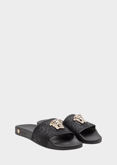 Versace Medusa Head Mules for Women | US Online Store. Medusa Head Mules from Versace Women's Collection. Open toe, flat heel mules with Medusa Head central plaque. Gucci Headband, Versace Sandals, Shoes Print, Luxury Clothes Men, Medusa Head, Heel Mules, Women Shoes Online, All About Shoes, Leather Slippers