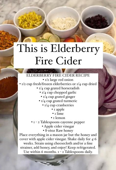 Elderberry Medicine Recipe, Elderberry Fire Cider Recipe, Elderberry Drink, Fire Cider With Elderberries, Elderberry Tincture Recipe, How To Make Elderberry Tincture, Fermented Elderberry Honey, Fire Cider Recipe, Elderberry Recipes