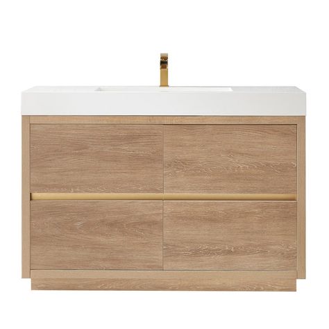 AllModern Geof 48'' Single Bathroom Vanity with Top & Reviews | Wayfair Contemporary Powder Room, Modern Contemporary Bathroom, Integrated Sink, Square Sink, Bathroom Redesign, Dimensional Wall, Contemporary Bathroom Vanity, Transitional Bathroom Vanities, Bathroom Vanities For Sale