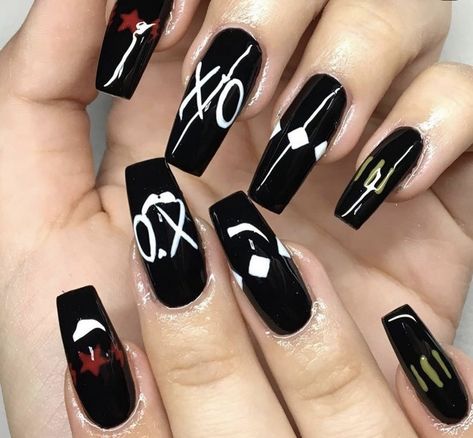 Starboy Nails, Xo Nails The Weeknd, The Weeknd Nails Design, The Weeknd Nails, Xo Nails, Weekend Nails, The Weeknd Trilogy, Concert Nails, Vday Nails