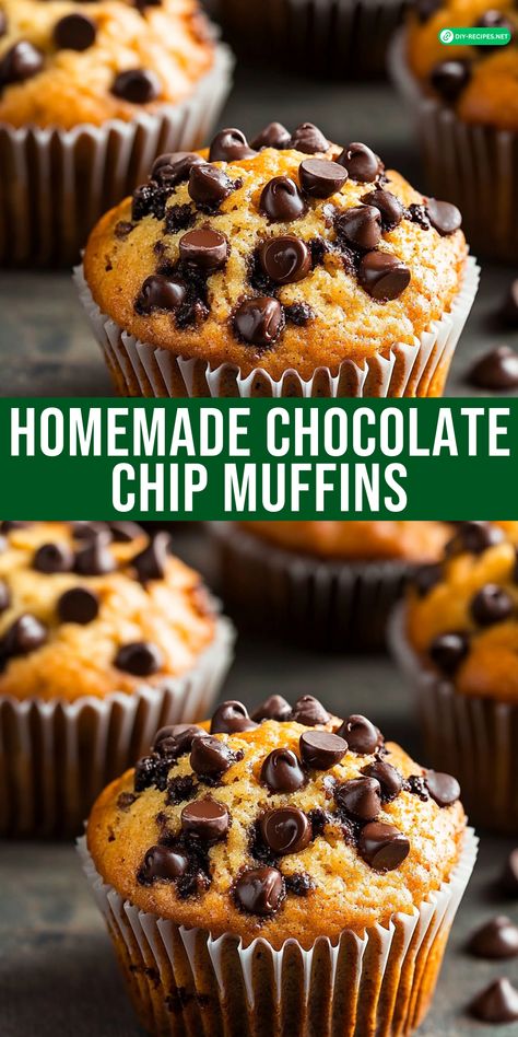 Enjoy these homemade Chocolate Chip Muffins fresh from the oven! Easy to make and filled with rich chocolate chips, they’re perfect for breakfast or dessert. How To Make Chocolate Muffins, Chocolate Chips Muffins Recipe, Easy Chocolate Chip Muffins Simple, Mini Chocolate Chip Recipes, Muffin Recipes Chocolate Chip, Chocolate Chip Muffin Recipes, Choc Chip Banana Muffins, Recipes With Chocolate Chips, Choc Chip Muffins Recipe