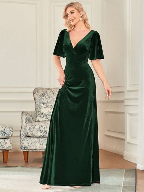 Elegant Double V Neck Velvet Party Dress with Sleeves #pompier #shirts #tshirts mother movie, mother gifts, son and mothers Party Dress With Sleeves, Party Dresses With Sleeves, Velvet Evening Dress, Velvet Party Dress, Velvet Bridesmaid Dresses, Deep V Neck Dress, Dress With Sleeves, Black Evening Dresses, Solid Color Dress