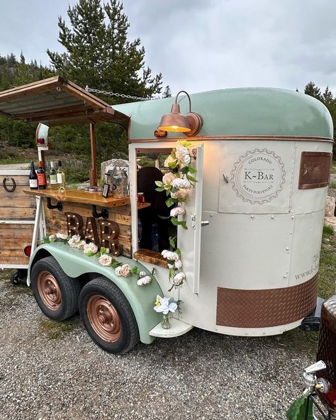 Clink, sip, repeat! 🥂✨ Featured: @k_bar_events Cute Coffee Trailer, Girly Food Truck, Horse Trailer Business, Diy Horse Trailer Bar, Mobile Bakery Trailers, Coffee Truck Aesthetic, Coffee Cart Wedding, Cute Food Trucks, Coffee Trailer Ideas